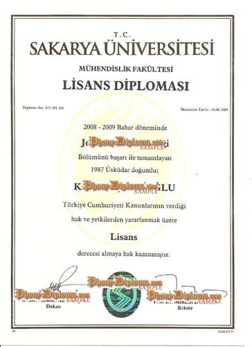 Sakarya Universitesi (2) - Fake Diploma Sample from Turkey